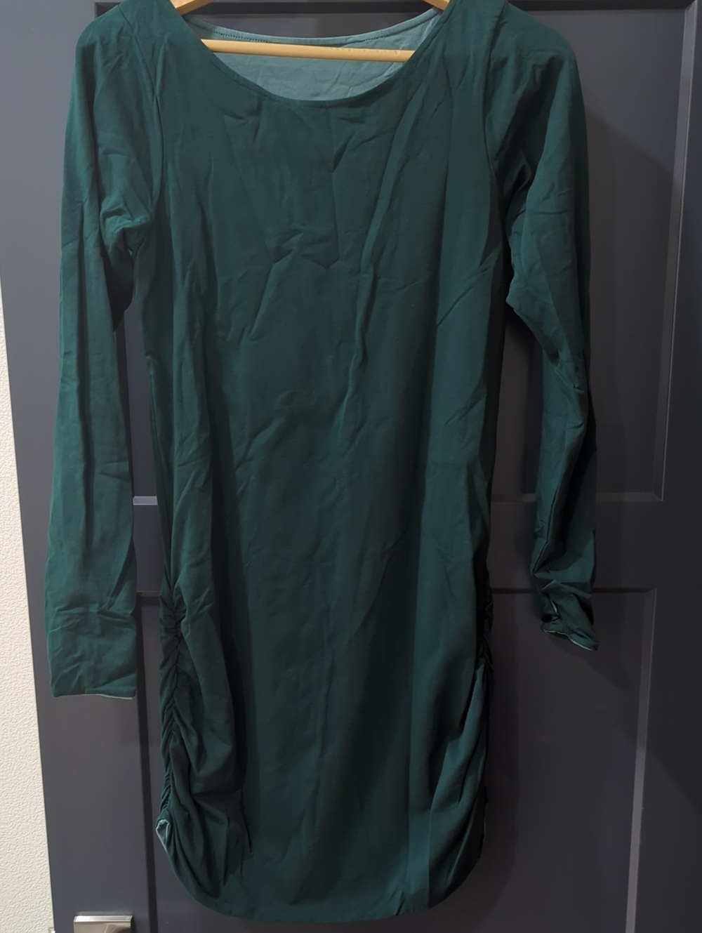 NWOT GREEN Emerald and Sea Organic Una Pluma Long Sleeve Ruched Fiesta Dress XL - Picture 3 of 8